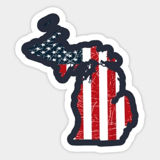 Michigan with American Flag Sticker